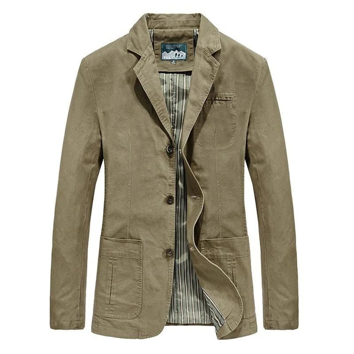 Men's khaki casual lightweight blazer displayed on a neutral background