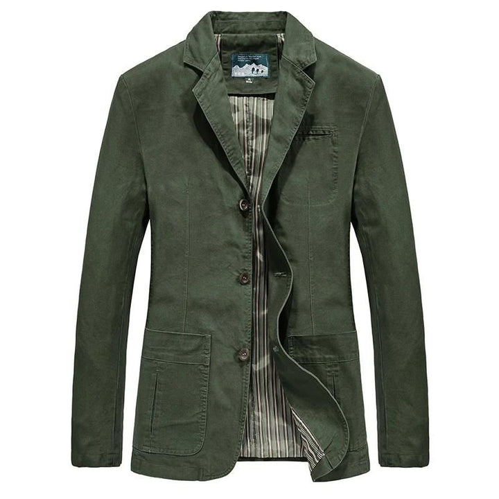 Men's army green casual lightweight blazer highlighting tailored fit