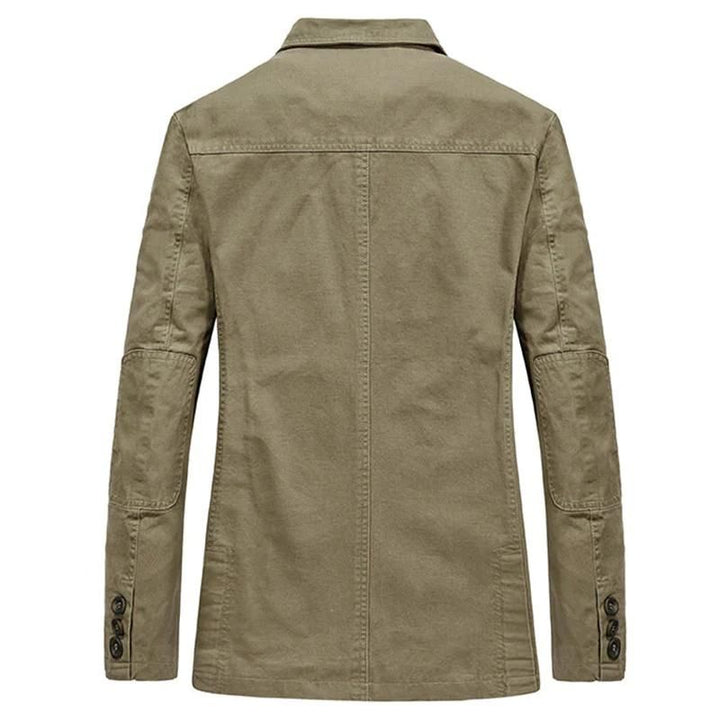 Business casual blazer for men showing lapel and button