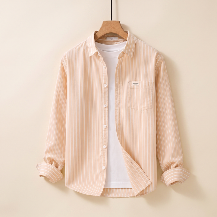 Classic men's striped long sleeve button-up shirt in casual wear style