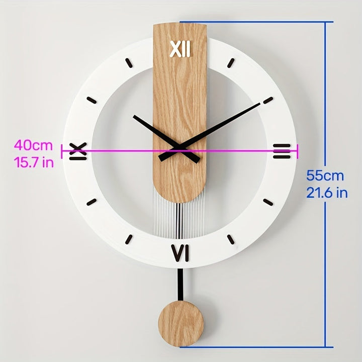 Stylish modern design wall clock showcasing clear acrylic details and wooden accents