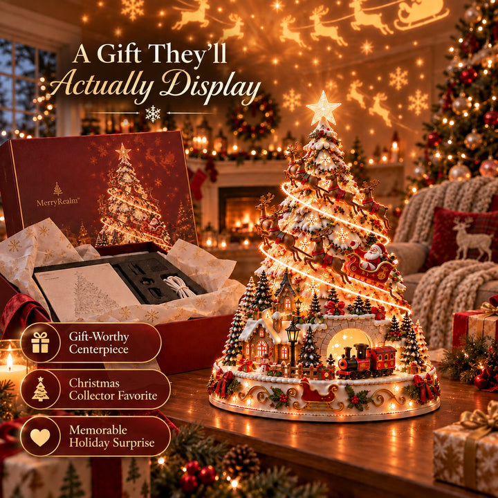 Illuminated christmas projection tree for winter village displays