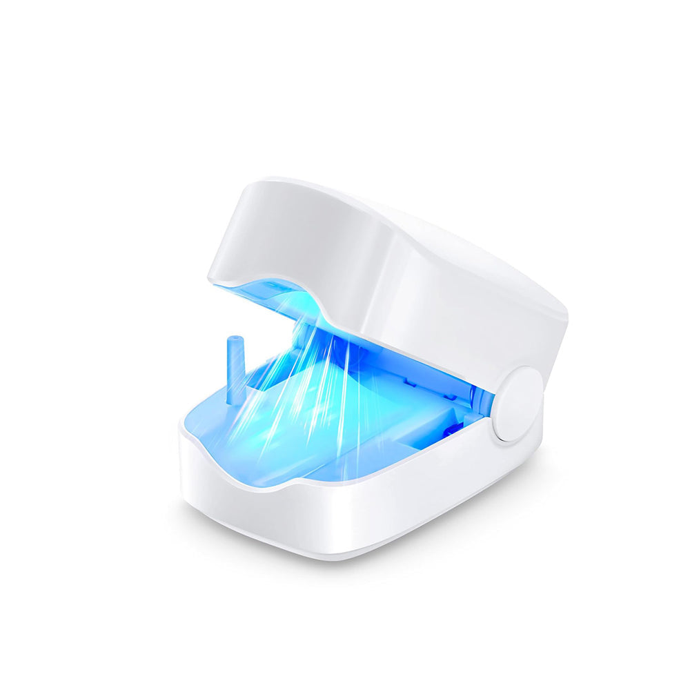 NexaLume laser nail care device showing active blue light therapy