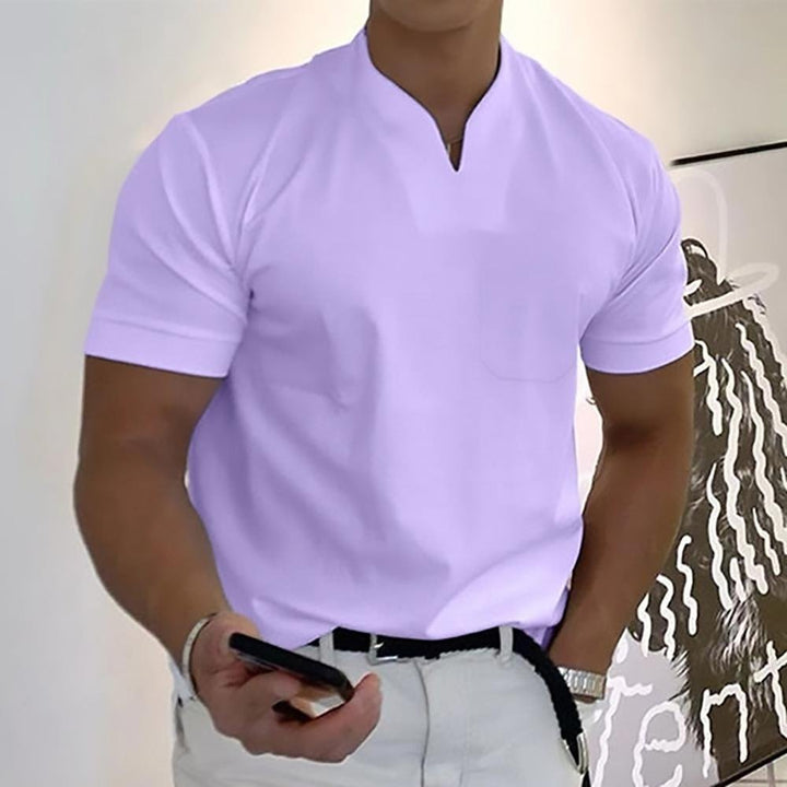 Back view of the men's casual wear polo shirt displaying tailored fit