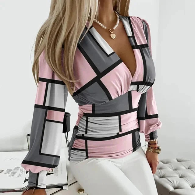 Ruched waist womens top designed for modern professional styling