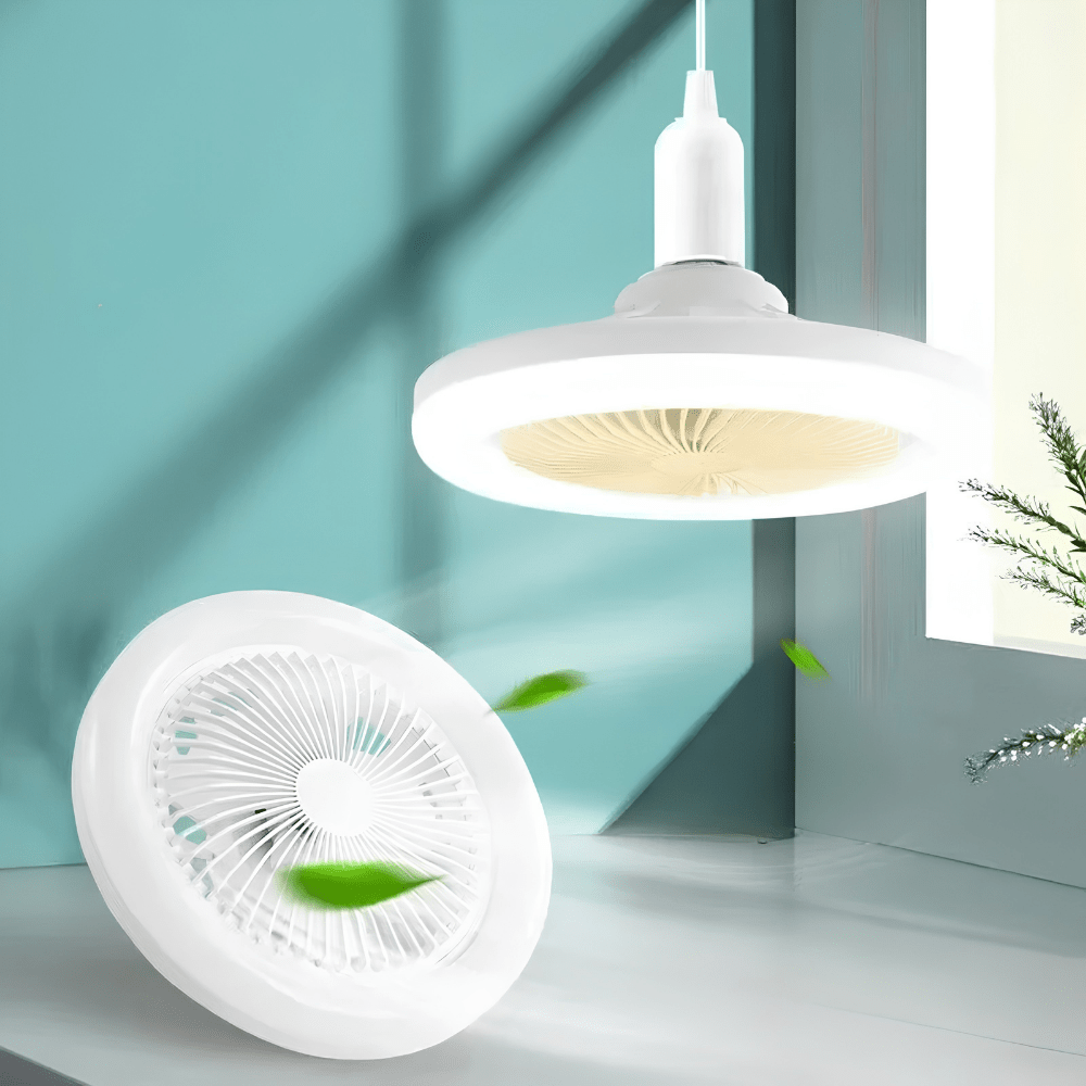 Ceiling fan and light fixture displayed next to a socket mount