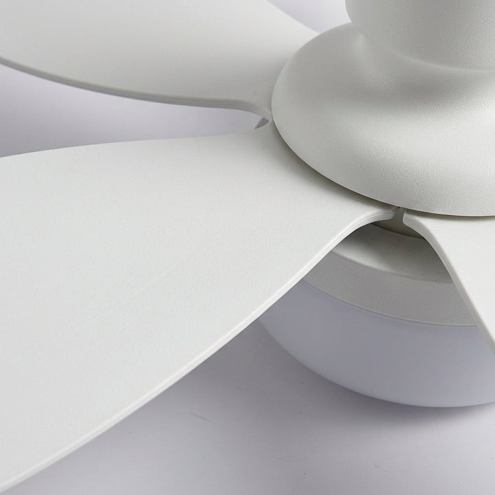 Modern dimmable LED ceiling fan showing integrated light panel and blades