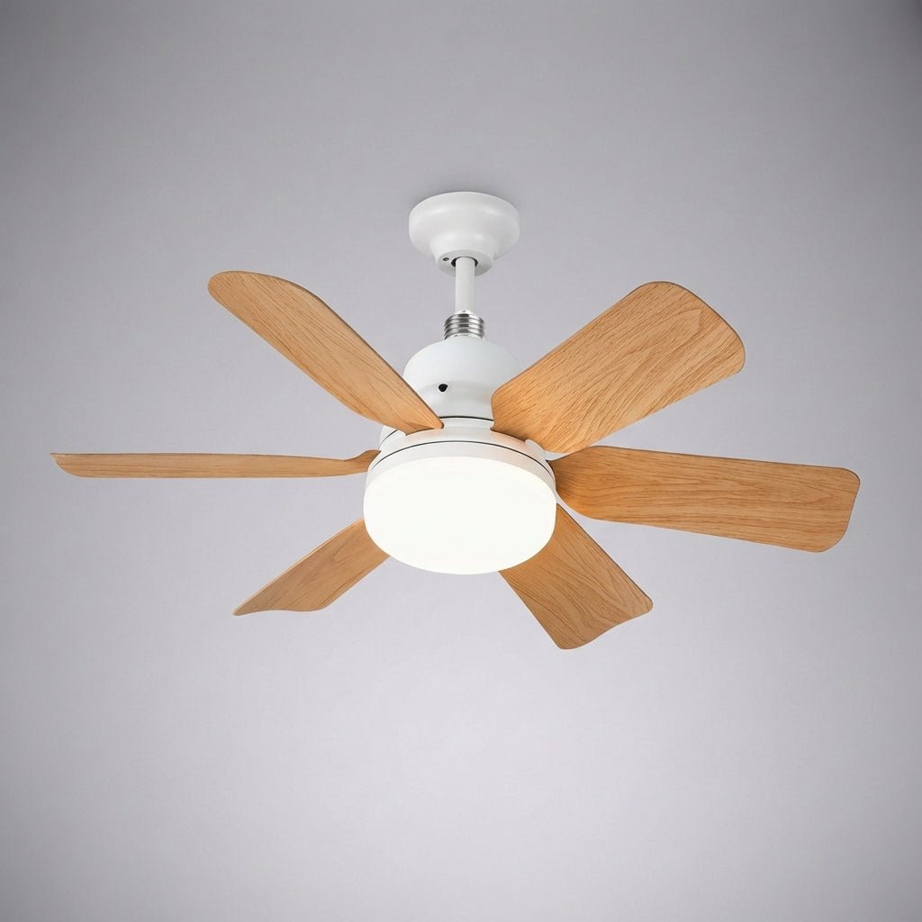 Sleek whisper quiet ceiling fan with modern LED lighting installed in room