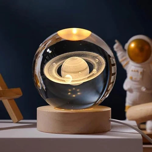 Decorative LED lamp sitting on a bookshelf as unique space decor