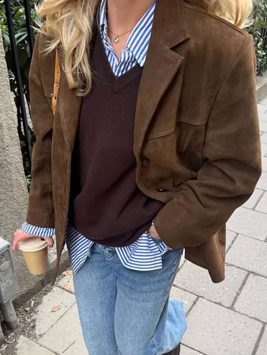 Marjory | Women’s Suede Tailored Button Blazer Jacket