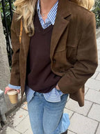 Marjory | Women’s Suede Tailored Button Blazer Jacket