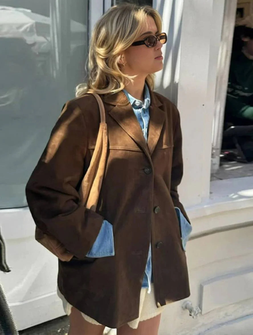 Marjory | Women’s Suede Tailored Button Blazer Jacket