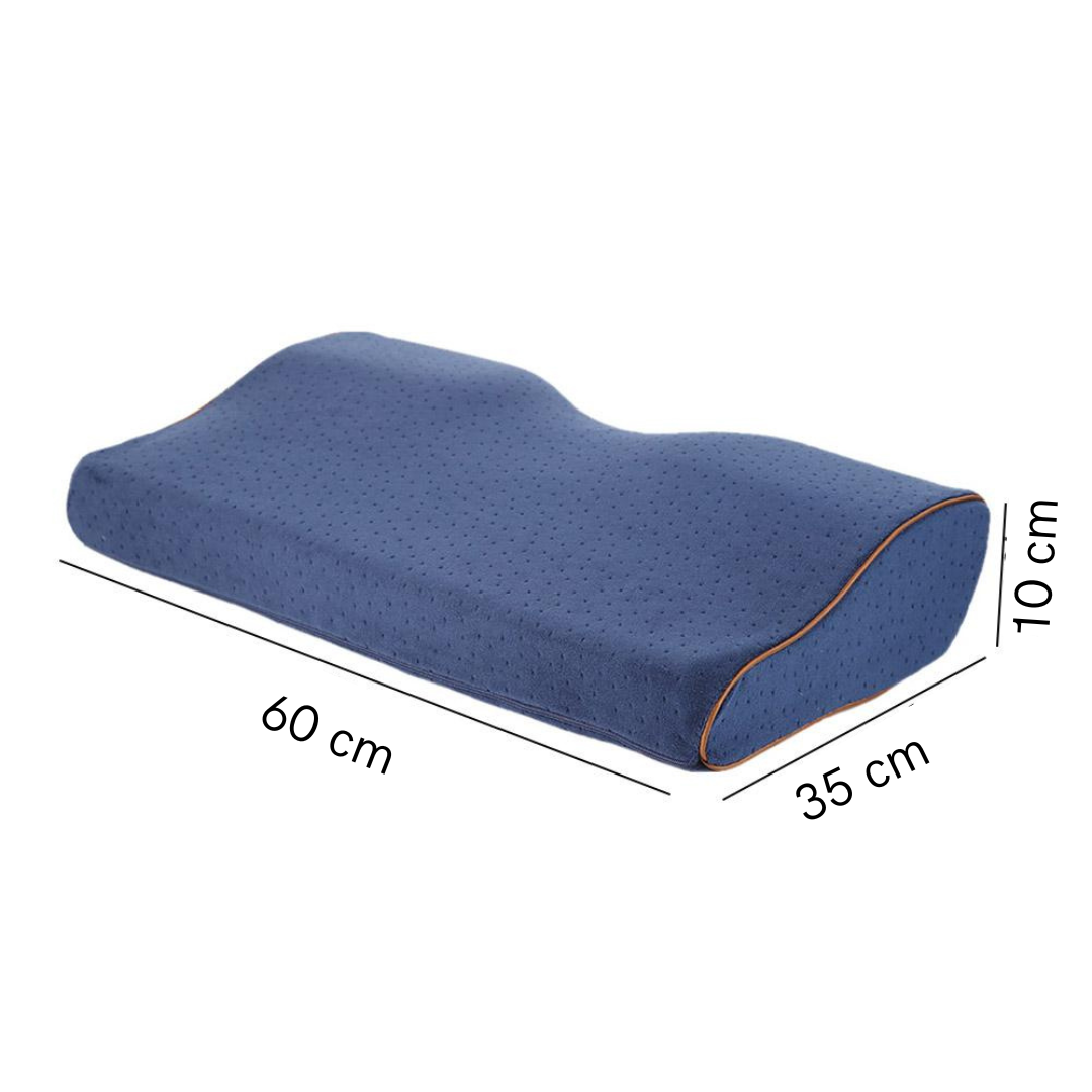 Neck pain relief sleeping pillow demonstrating proper head and shoulder placement