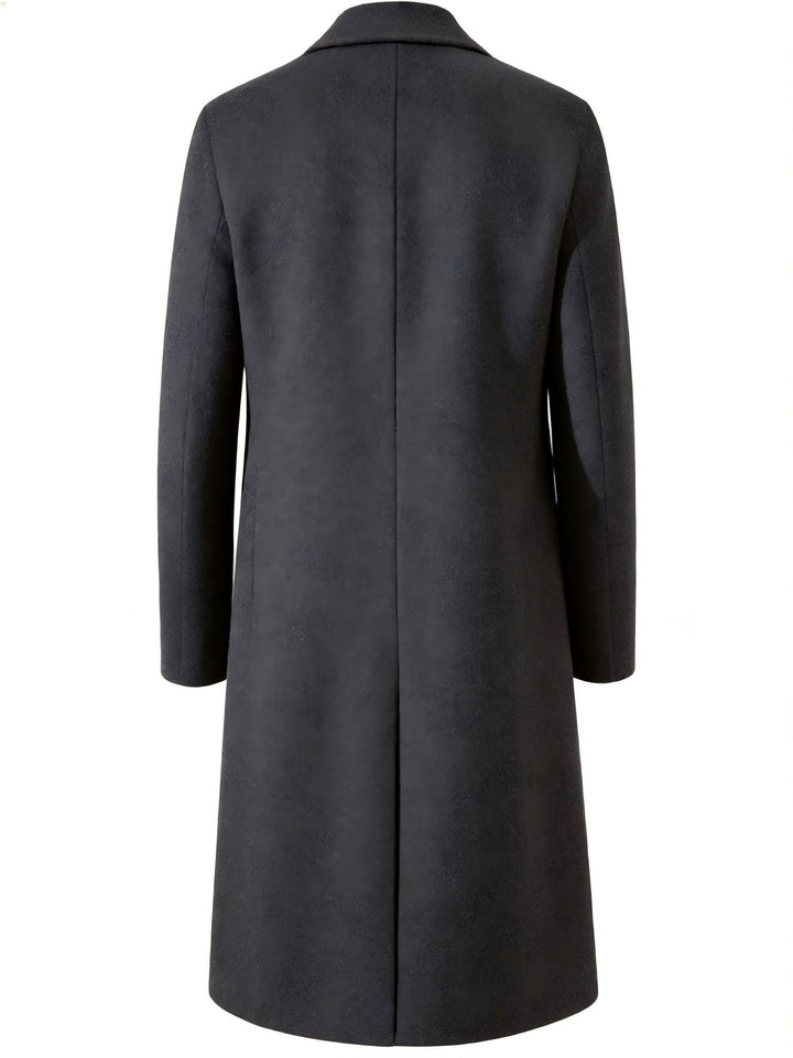 Close-up texture view of the smooth lining inside the men's designer-style coat.
