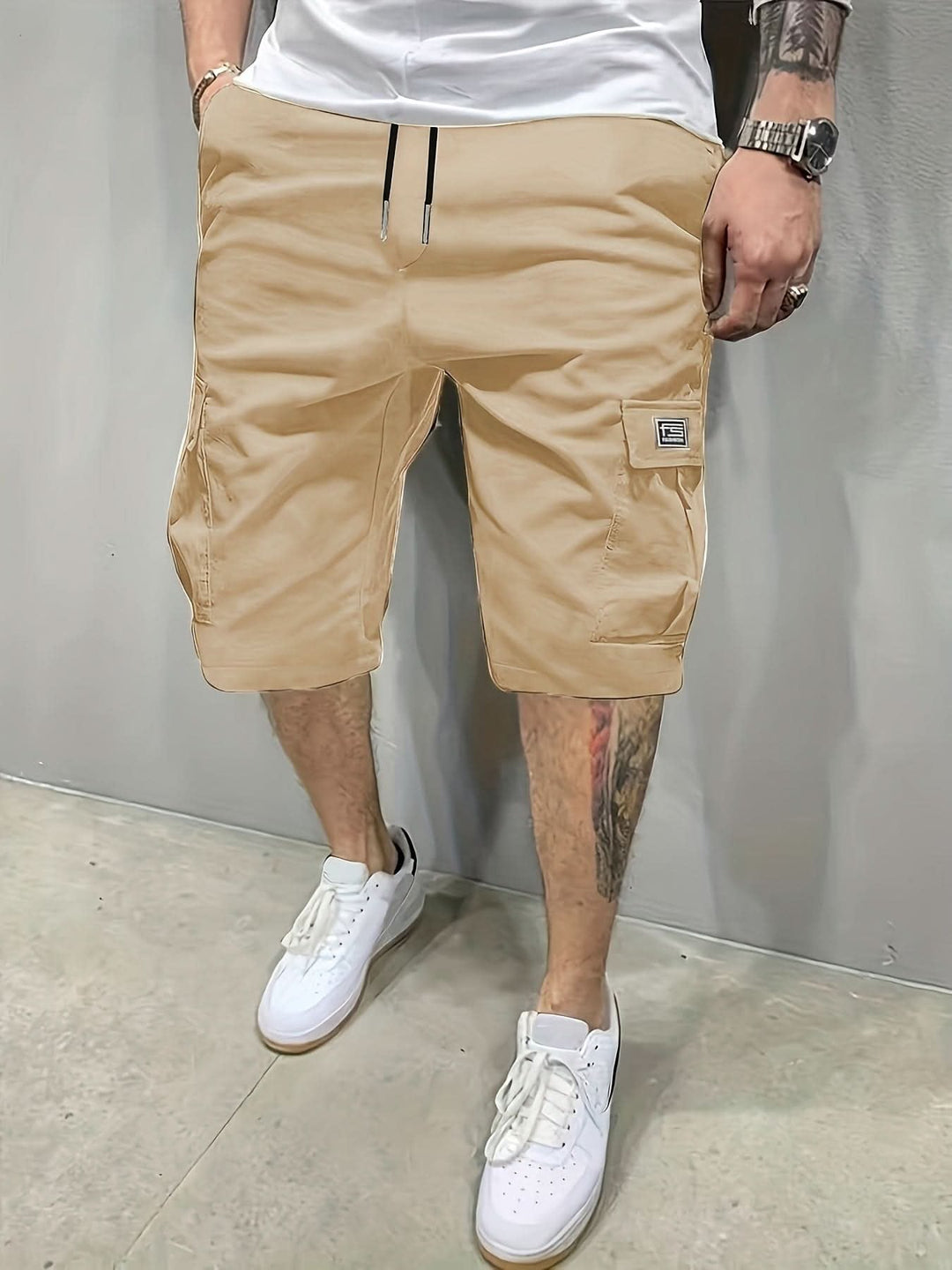 Stylish mens utility shorts paired for a casual summer look