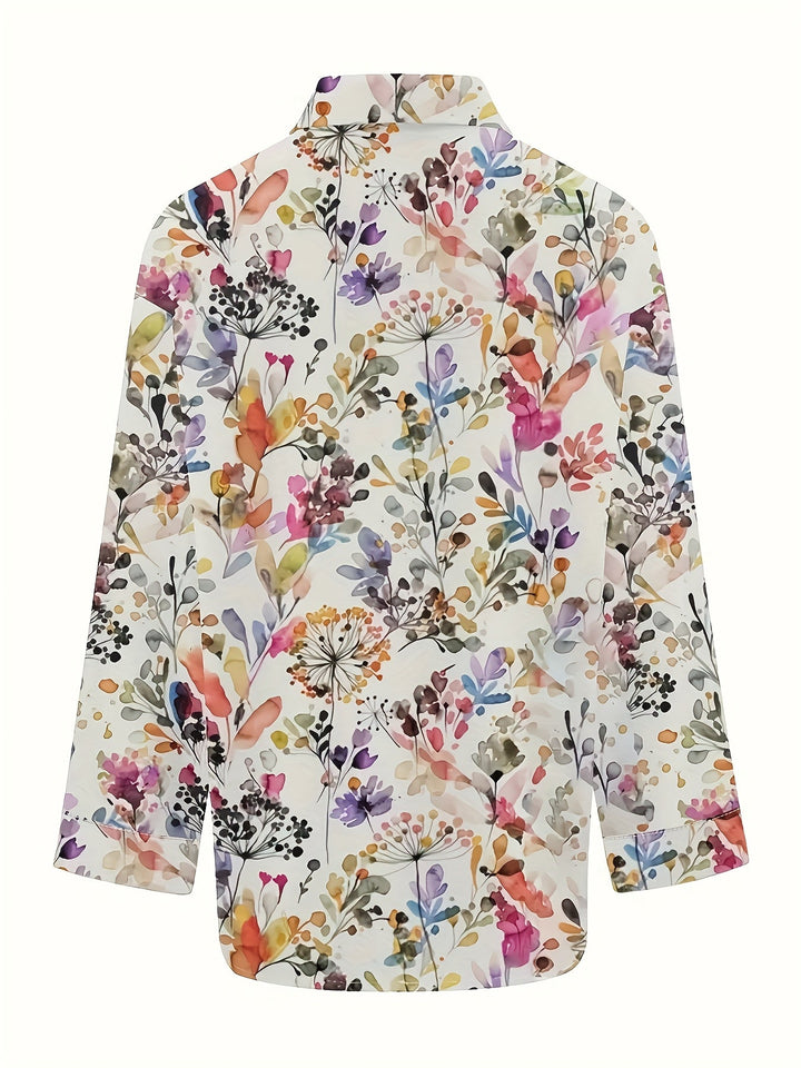 Back view of the floral print long sleeve shirt