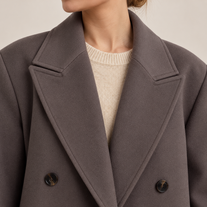 Casual chic brown spring coat with classic lapel collar for women