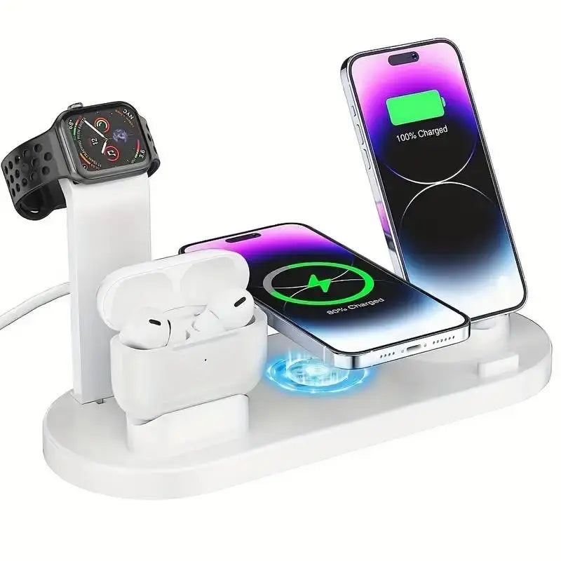 Black universal wireless charging station with multiple device slots