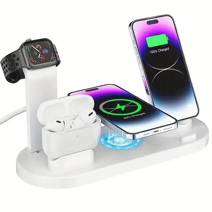 Black universal wireless charging station with multiple device slots