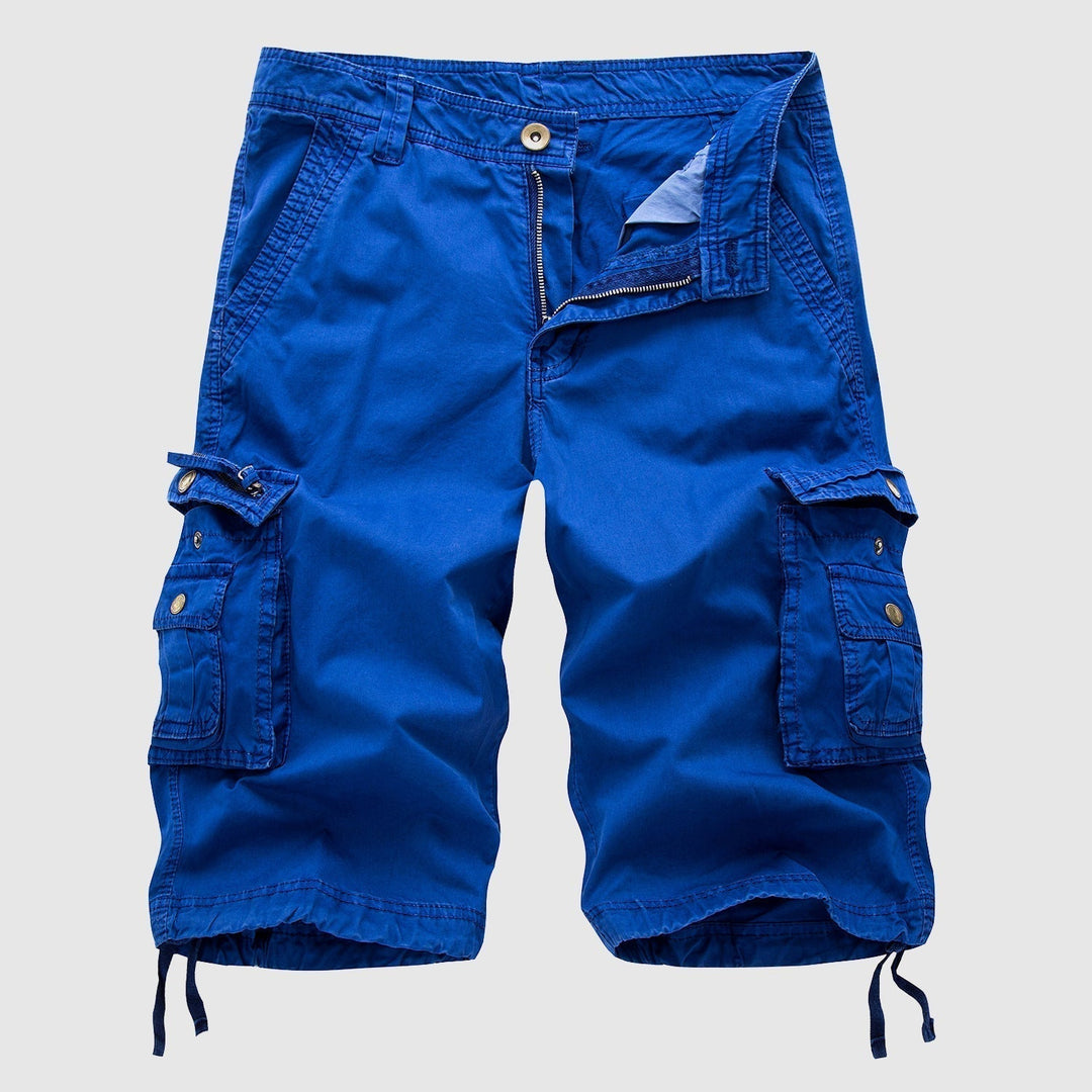 Close-up of side cargo pocket on men's casual summer shorts