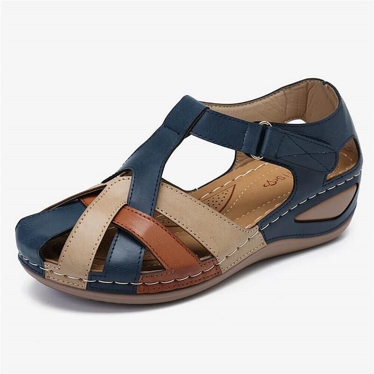 Back view of women's casual platform sandals featuring secure ankle strap