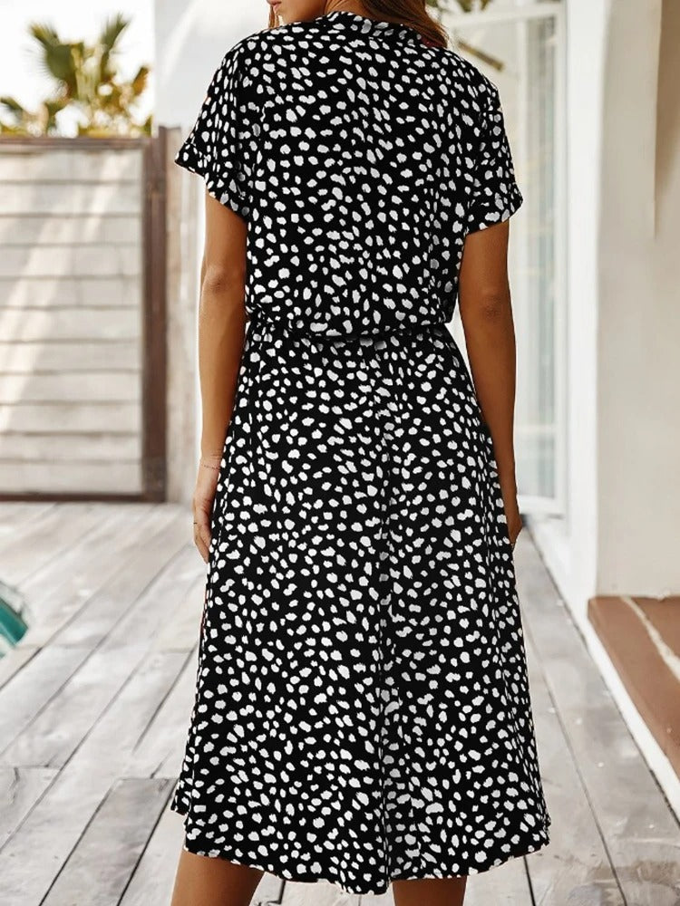 Fabric texture and print close-up for the chic women's dress