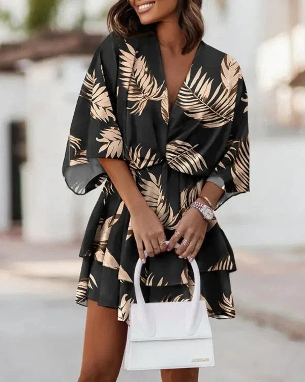 Casual floral mini dress highlighting comfortable short sleeves and lightweight fabric