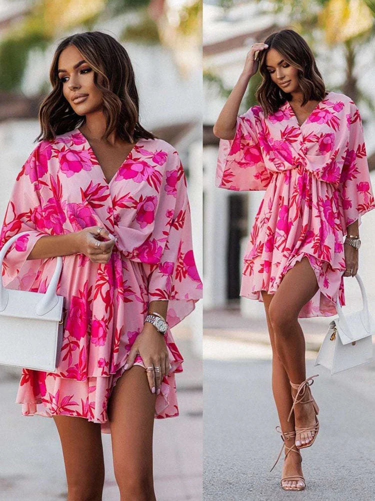 Breathable summer dress fabric texture shown on the chic floral mini dress