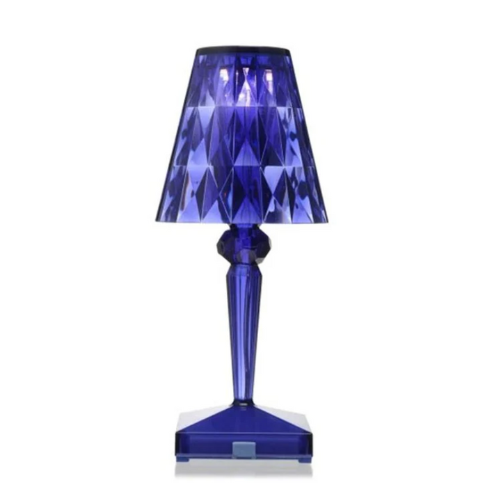 Decorative table lamp with sparkling crystal design close-up view