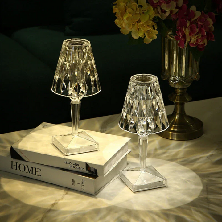 Contemporary crystal glass table lamp showcasing intricate facets