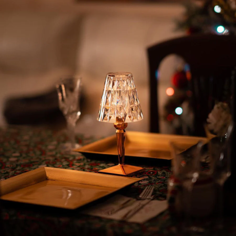 Compact crystal table lamp providing elegant decorative illumination