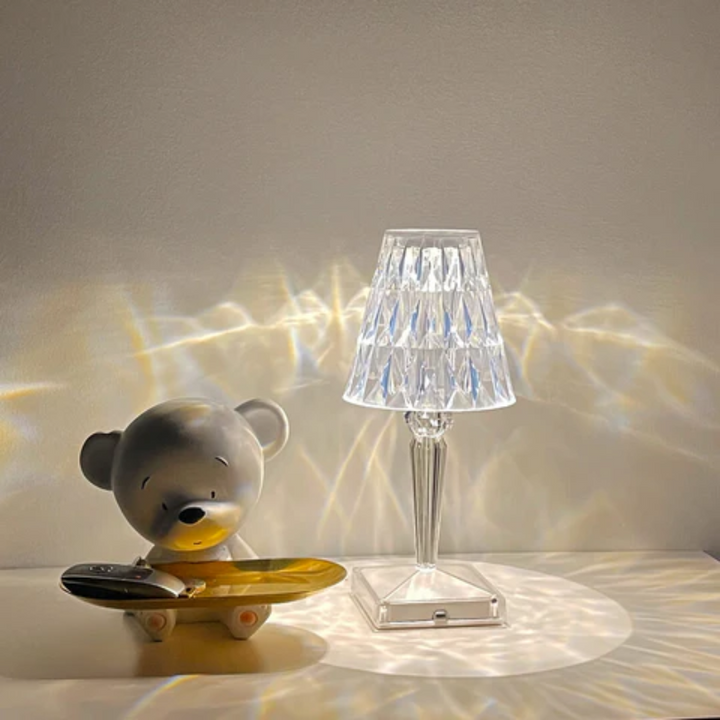 Warm glowing crystal table lamp creating a relaxing atmosphere