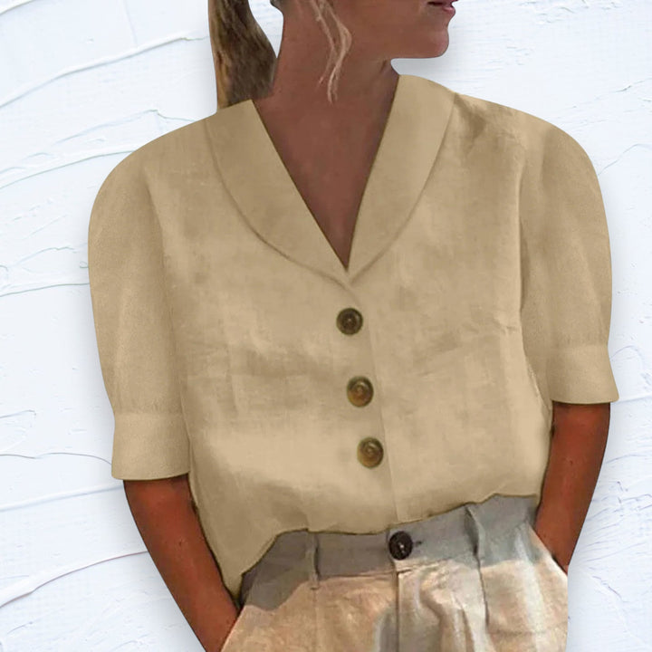 Casual summer fashion women's button blouse with collar