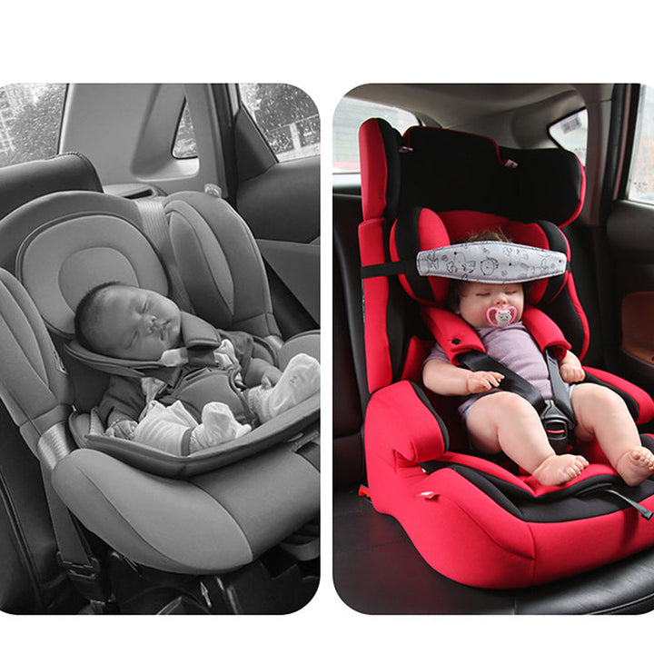 Baby sleeping comfortably with car seat head support band