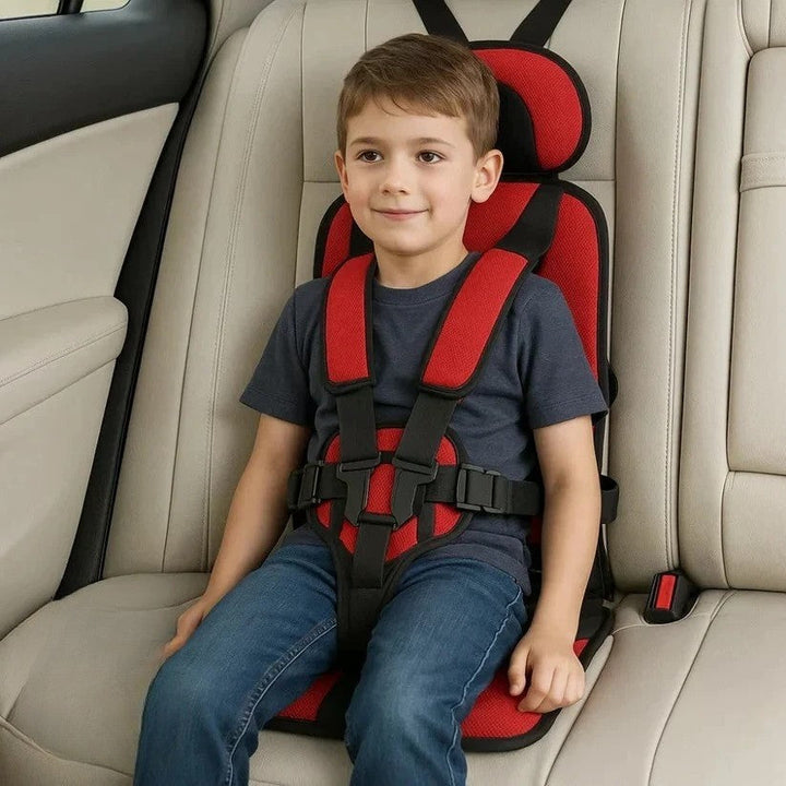Breathable fabric detail on the travel booster seat headrest