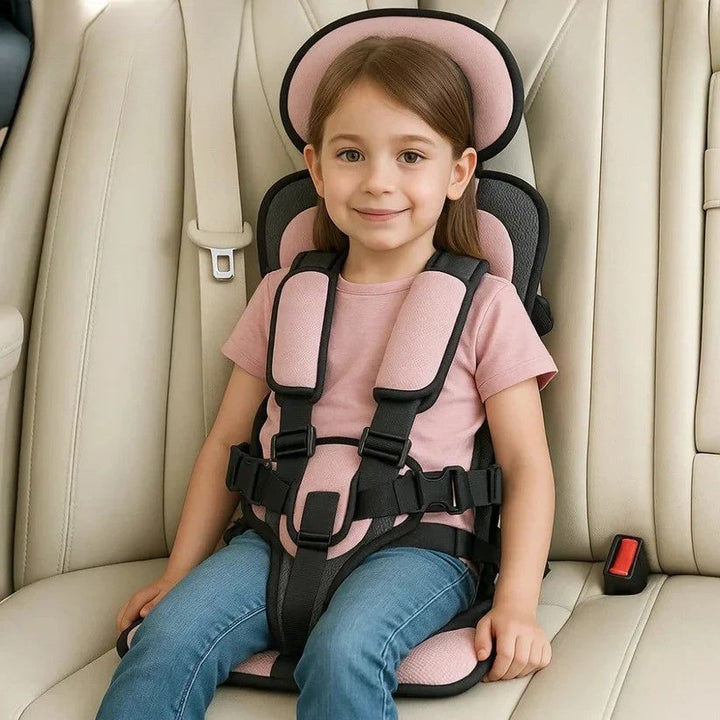Compact foldable car seat carried easily in a travel bag