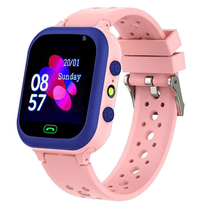 Pink children's GPS smart watch featuring touchscreen interface