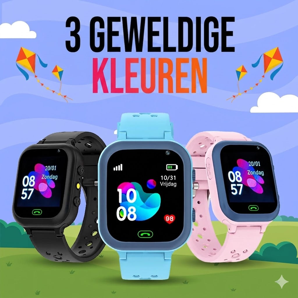 Child wearing waterproof kids smartwatch with GPS tracker and safety features