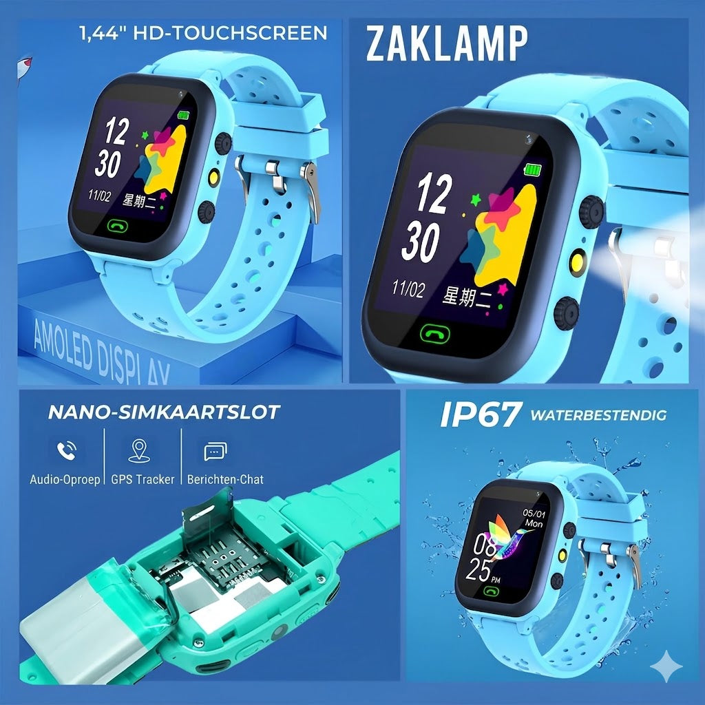 Pink kids GPS smart watch band and digital touchscreen display