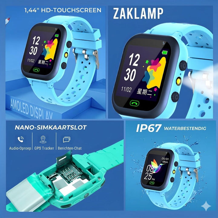 Pink kids GPS smart watch band and digital touchscreen display