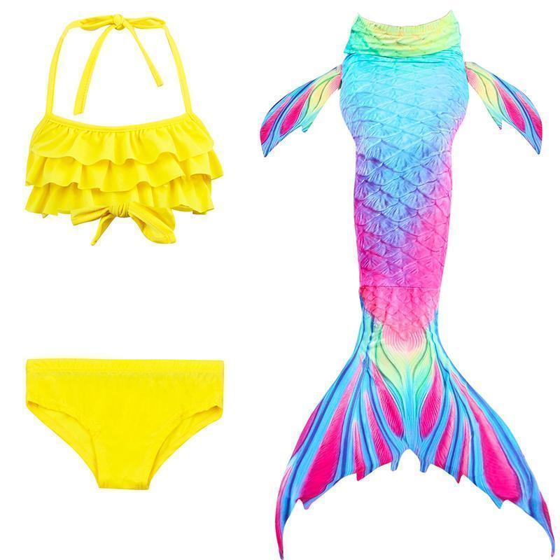Girls yellow and pink gradient mermaid swimsuit set