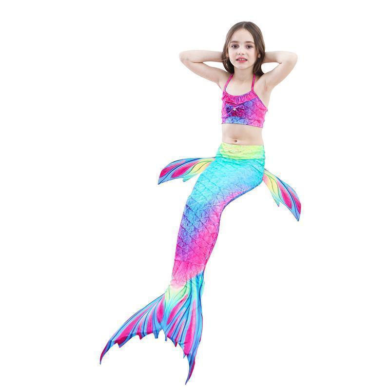 Magical mermaid cosplay swimsuit flat lay with matching pieces