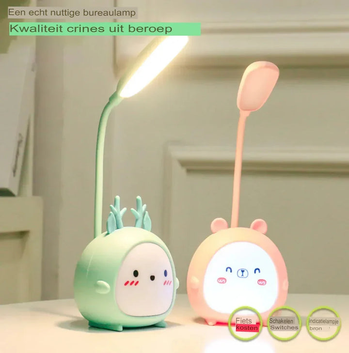 Portable study lamp for kids turned on, demonstrating bright LED illumination for homework and reading tasks