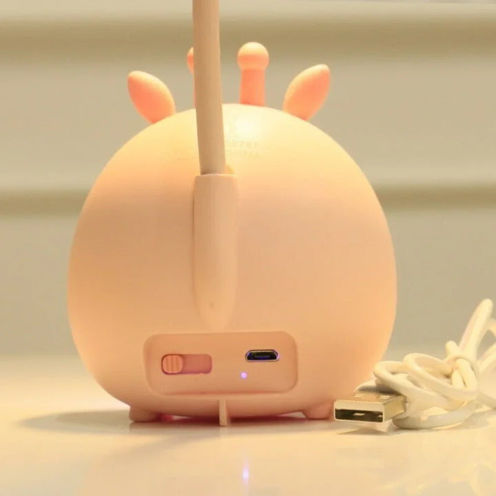 Cartoon table lamp side view highlighting its lightweight build and modern design ideal for study desks