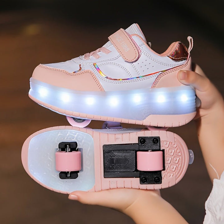 Childrens roller shoes featuring vibrant LED lights and durable outsoles