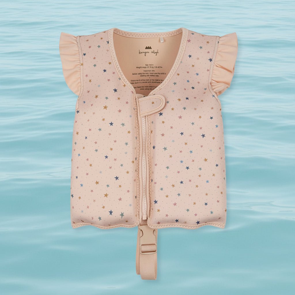 Kids floatation gear and swimming aid showing back view of adjustable swim vest