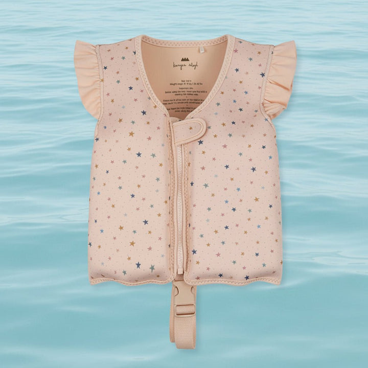 Kids floatation gear and swimming aid showing back view of adjustable swim vest
