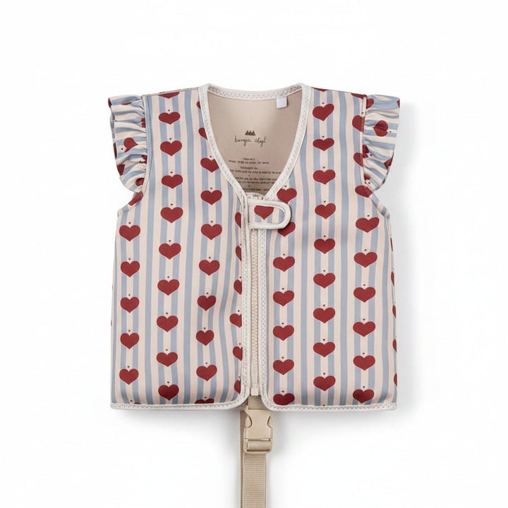 Heart pattern children's swim vest with blue stripes