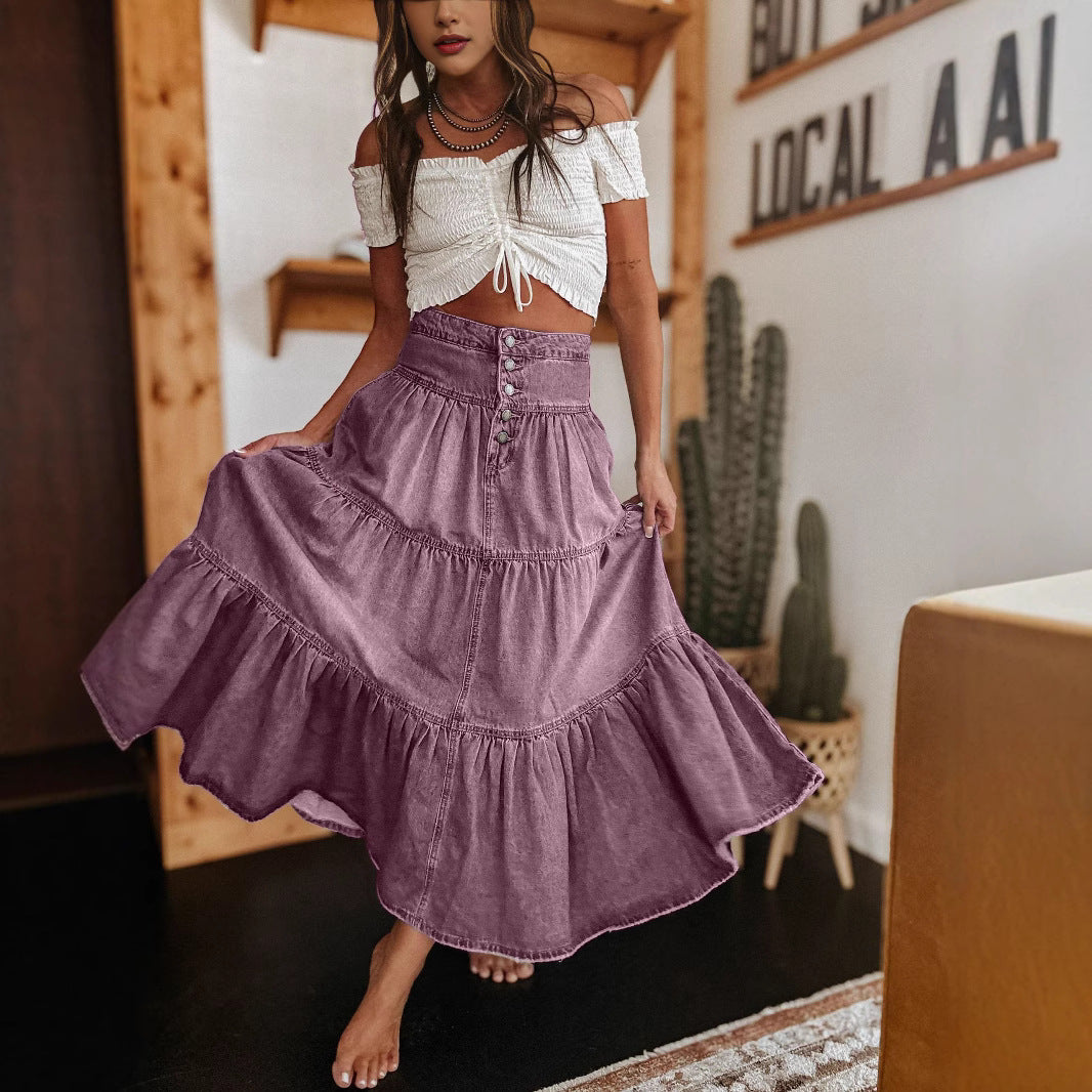 Womens tiered button front maxi skirt in boho style