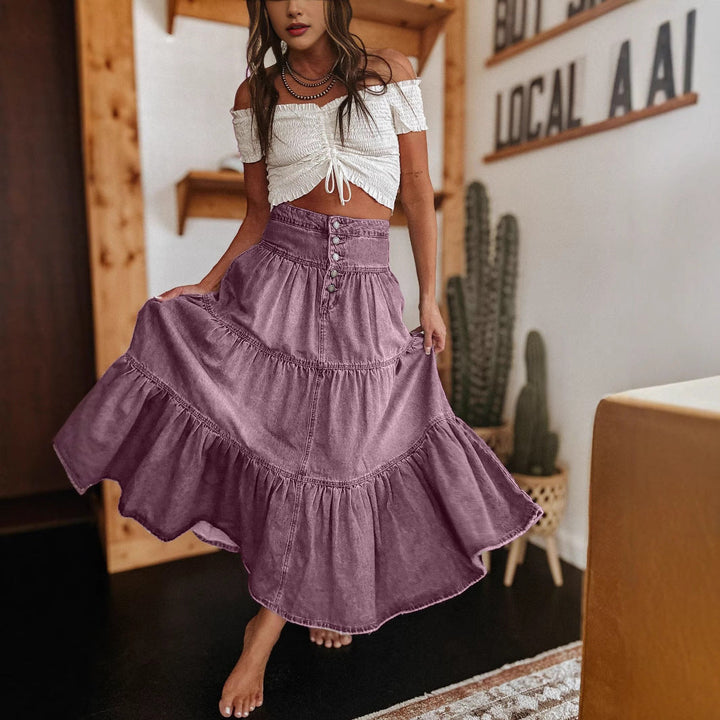 Womens tiered button front maxi skirt in boho style